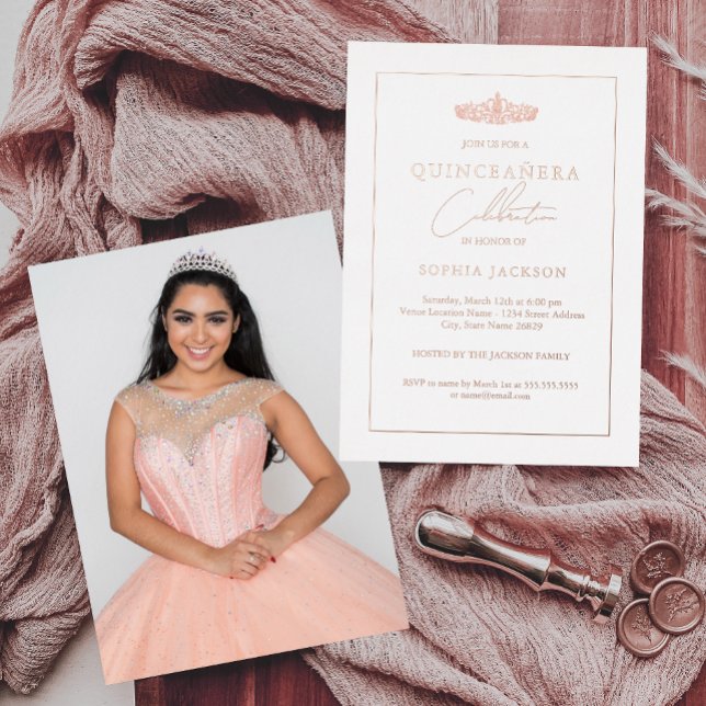 Classic Elegante Rose Gold Foto Quinceanera Folieneinladung (Von Creator hochgeladen)