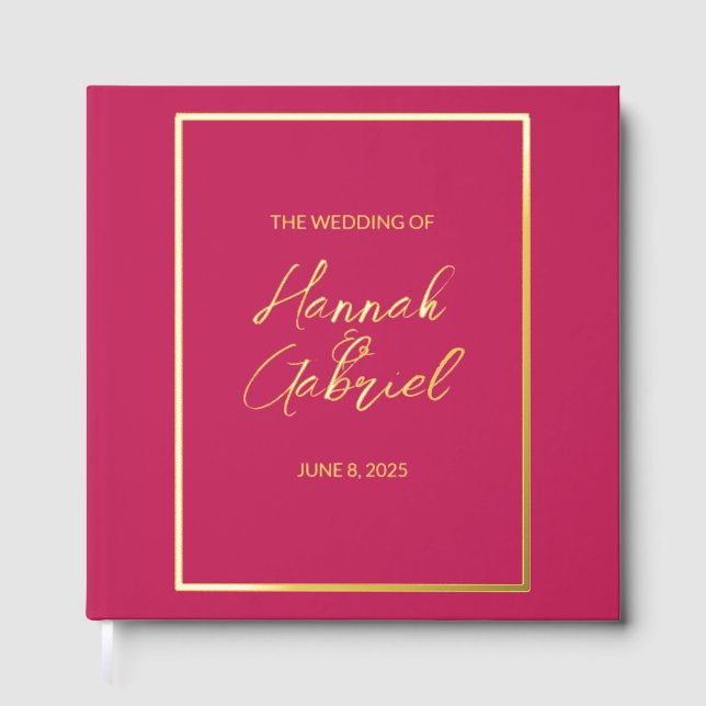 Classic Elegante Rose Red Wedding Foil Gästebuch (Vorderseite)
