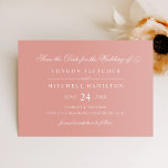 Classic Elegante Rose Save The Date<br><div class="desc">Formal Goldhochzeit in der Rose speichern Sie das Design der Datumskarte mit einer wunderschönen Typografie, die ein traditionelles geblüht Kalligrafieschrift mit klassischer Blockschrift auf weißem Hintergrund kombiniert. Der benutzerdefinierte Text kann für Ihren Hochzeitstag vollständig personalisiert werden. Bitte kaufen Sie unsere Classic Elegant Rose Gold Wedding Collection für die Koordination von...</div>