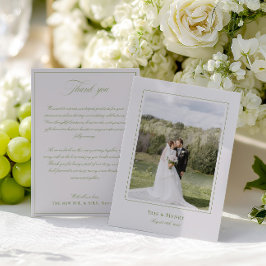 Classic Elegante Sage Green & Beige Wedding Foto Dankeskarte
