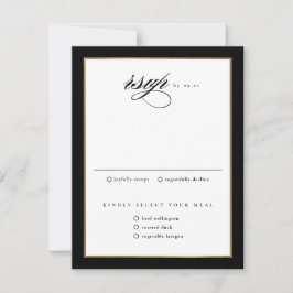 Classic Elegante Script Black and Gold Wedding RSVP Karte