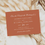 Classic Elegante Terracotta auf dem Monte Tamaro Save The Date<br><div class="desc">Formal Terracotta orange Hochzeit speichern die Dattelkarten Design Features schöne Typografie,  die eine traditionelle geblüht Kalligraphie Skript mit klassischen Blockschrift kombiniert. Der benutzerdefinierte Text kann für Ihren Hochzeitstag vollständig personalisiert werden. Bitte kaufen Sie unsere Classic Elegant Terracotta Orange Wedding Collection für die Koordination von Entwürfen.</div>