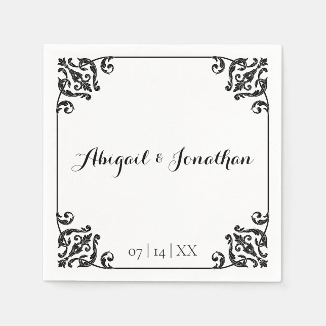 Classic Elegante Vintag Barock Gerahmte Hochzeit Serviette (Vorderseite)