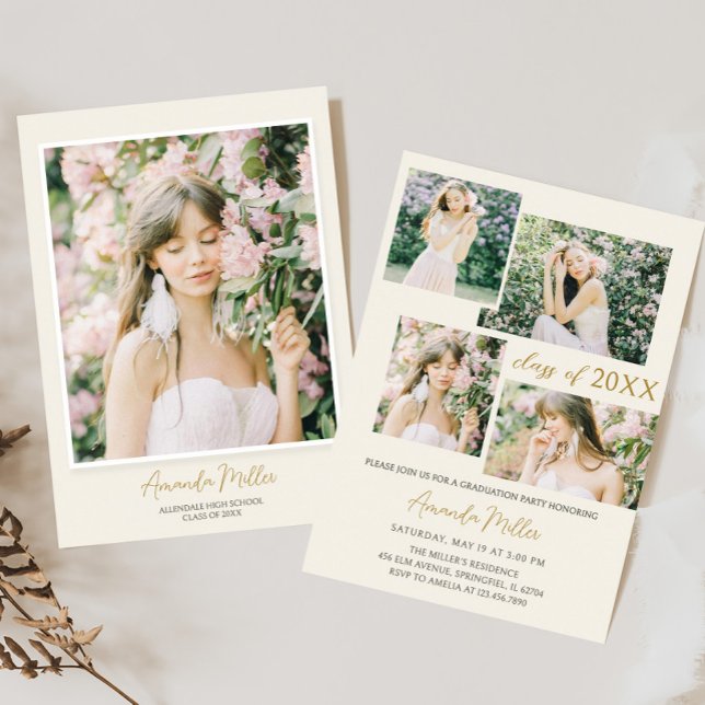 Classic Elegantes Foto Abschluss Einladung (Elegant Classic Photo Graduation Invitation with Front and Back)