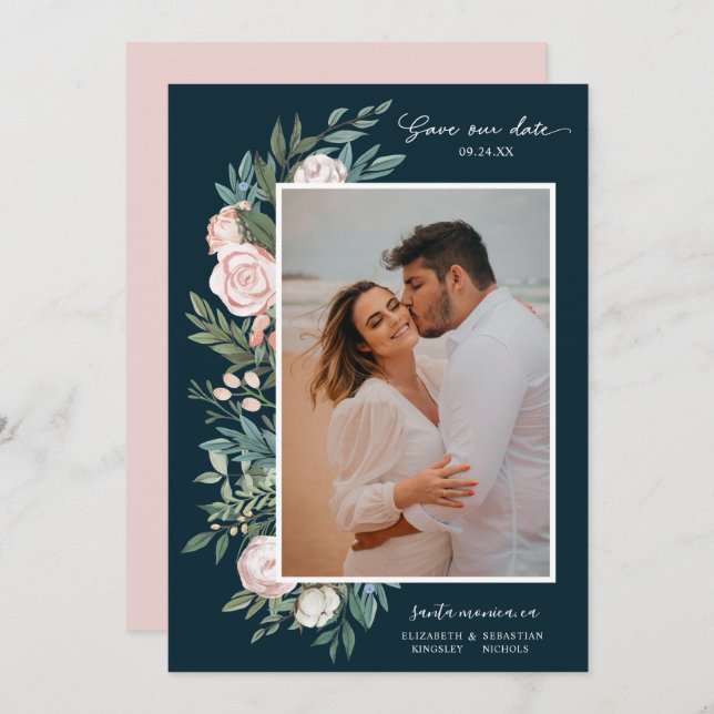 Classic Elegantes, gemaltes Foto mit 2 Farben | Du Save The Date (Vorne/Hinten)