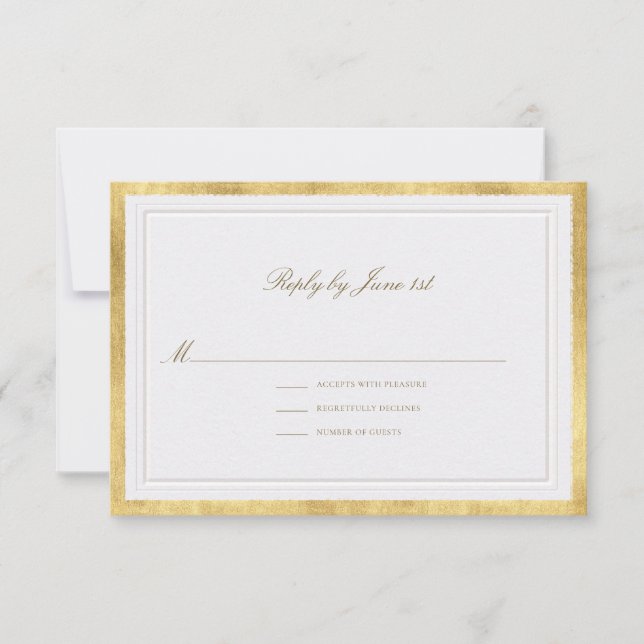 Classic Elevated Gold Pearl Sm Formal Wedding RSVP Karte (Vorderseite)
