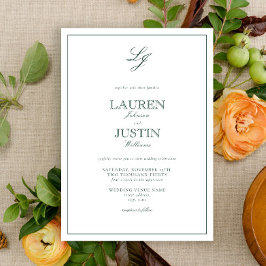 Classic Emerald Green Calligraphy Monogram Wedding Einladung