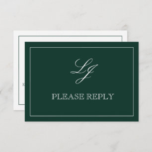 Classic Emerald Green Calligraphy Monogram Wedding RSVP Karte