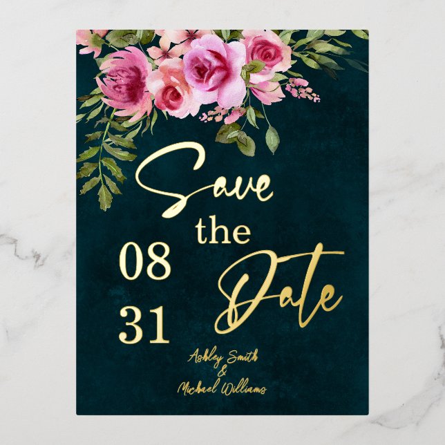 Classic Emerald Green Dunkle Moody Wedding Folie Einladungspostkarte (Vorderseite)