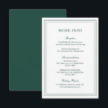 Classic Emerald Green Elegant Wedding Begleitkarte<br><div class="desc">Klassische Waldgrün / smaragdgrüne Hochzeitszimmerkarte mit einem einfachen und minimalen Design mit Ihren Details umgeben von einer doppelten Grenze. Die Schriftart wechseln sich zwischen einem eleganten Drehbuch,  einer klassischen Serife und minimalistischen serifenlosen Schriftart ab. Diese Karte eignet sich hervorragend für eine feierliche Hochzeit.</div>