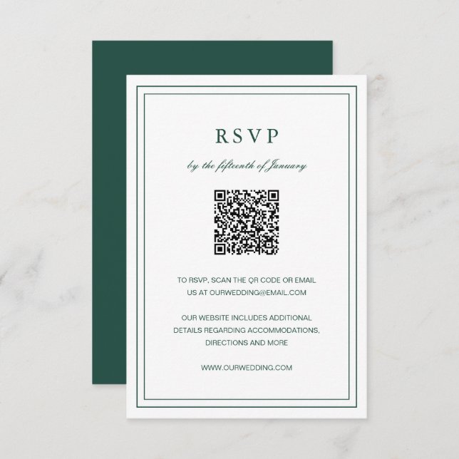 Classic Emerald Green Elegant Wedding RSVP Karte (Vorne/Hinten)