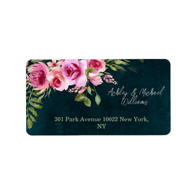 Classic Emerald Green Floral Dark Moody Wedding Adressaufkleber (Vorne)