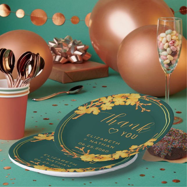 Classic Emerald Green & Gold Wedding Vielen Dank Pappteller (Multi)