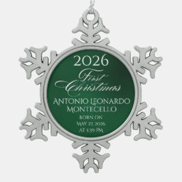 Classic Emerald Green Newborn - Geburtsdetails Schneeflocken Zinn-Ornament