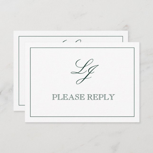 Classic Emerald Green Script Monogram No Meals RSVP Karte (Vorne/Hinten)