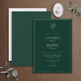 Classic Emerald Green Script Monogram Wedding Einladung