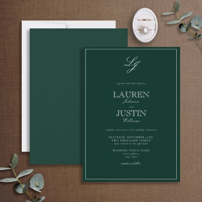 Classic Emerald Green Script Monogram Wedding Einladung (Von Creator hochgeladen)