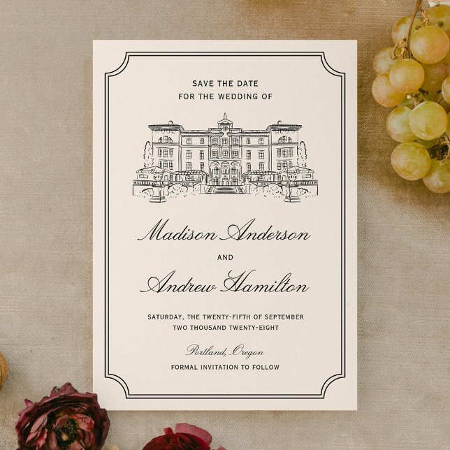 Classic Estate Illustration Wedding Save The Date (Von Creator hochgeladen)
