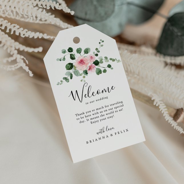 Classic Eucalyptus Pink Floral Wedding Welcome  Geschenkanhänger (Von Creator hochgeladen)