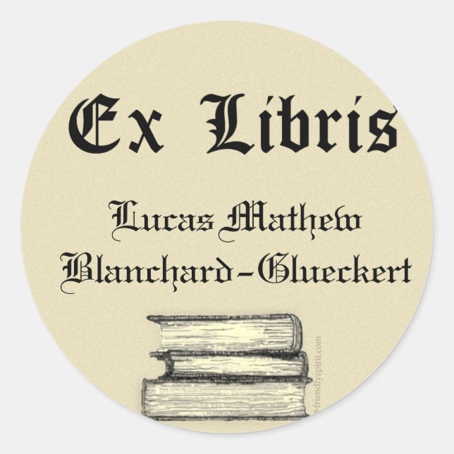 Classic Ex Libris Buchzeichen Runder Aufkleber (Vorderseite)