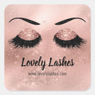 Classic Eye Lashes Rose Gold Sparkle Glitzer Logo Quadratischer Aufkleber