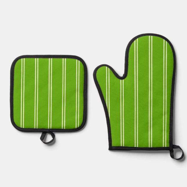 Classic Farmhouse Ticking Stripe | Kelly Green Ofenhandschuh & Topflappen-Set (Vorderseite)