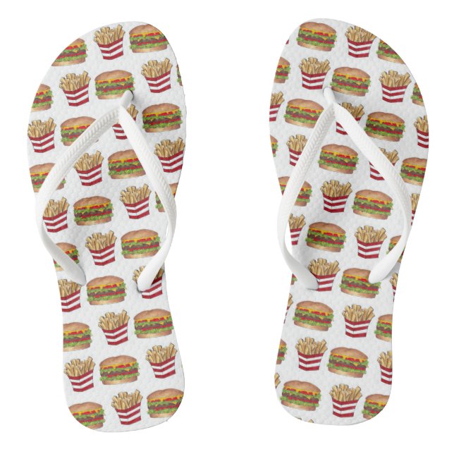 Classic Fast Food Pairing Burger und French Fries Flip Flops (Fußbett)