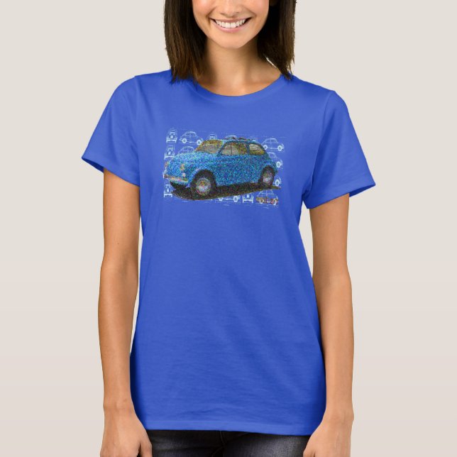 Classic Fiat 500 in Blau T-Shirt (Vorderseite)