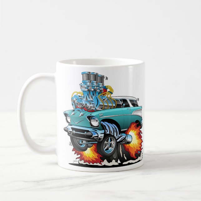 Classic Fifties Frisierte Auto Muscle Car Cartoon Kaffeetasse (Links)