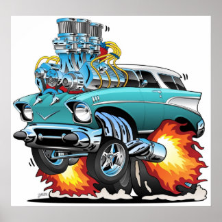Classic Fifties Frisierte Auto Muscle Car Cartoon Poster