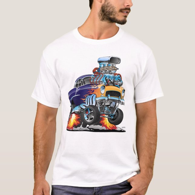 Classic Fifties Frisierte Auto Muscle Car Cartoon T-Shirt (Vorderseite)