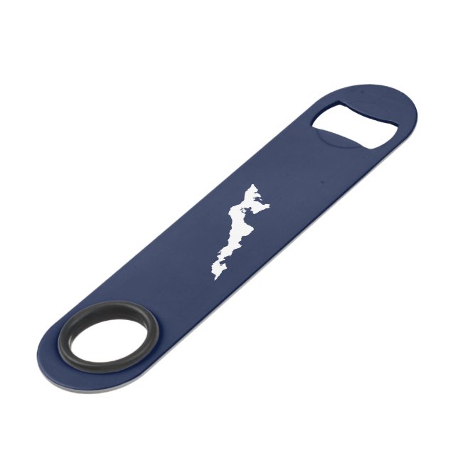 Classic Fishers Island Logo Bottle Opener - Navy Speed Flaschenöffner (Vorderseite Schrägansicht)