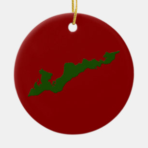Classic Fishers Island Logo-Ornament - grün/rot Keramik Ornament