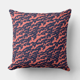 Classic Fishers Island Logo Pillow - Coral on Navy Kissen