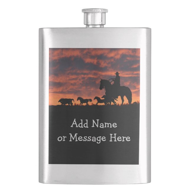 Classic Flask Cowboy und Sonnenuntergang individue Flachmann (Vorderseite)