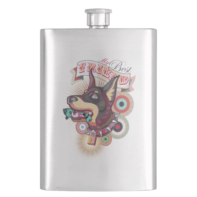 Classic Flask – Urban Loyalty Doberman Pop-Art  Flachmann (Vorderseite)