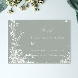 Classic Floral Frame Wedding RSVP Sage Green Karte