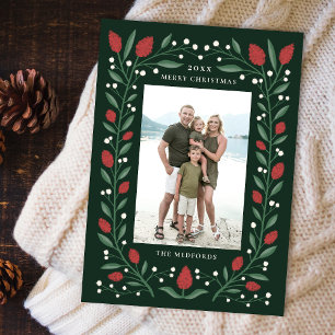 Classic Floral Frame Weihnachtsgebäck Foto   Grün Feiertagskarte