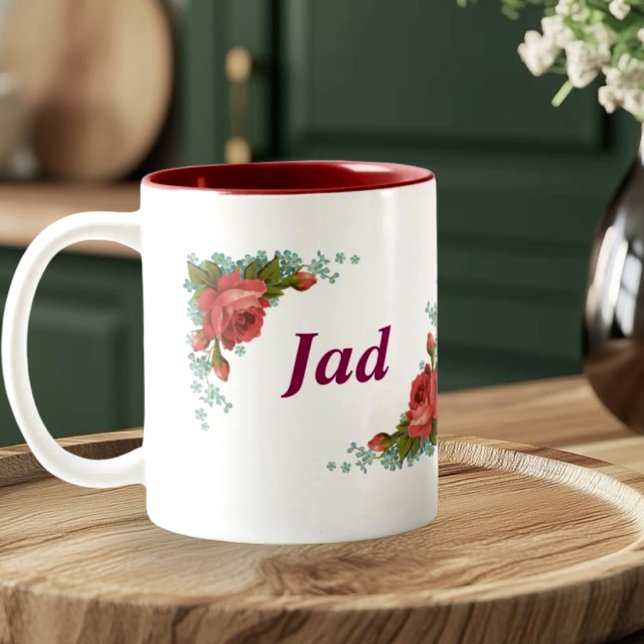 Classic Floral Monogram Letter J & Jad Name Person Zweifarbige Tasse (Von Creator hochgeladen)