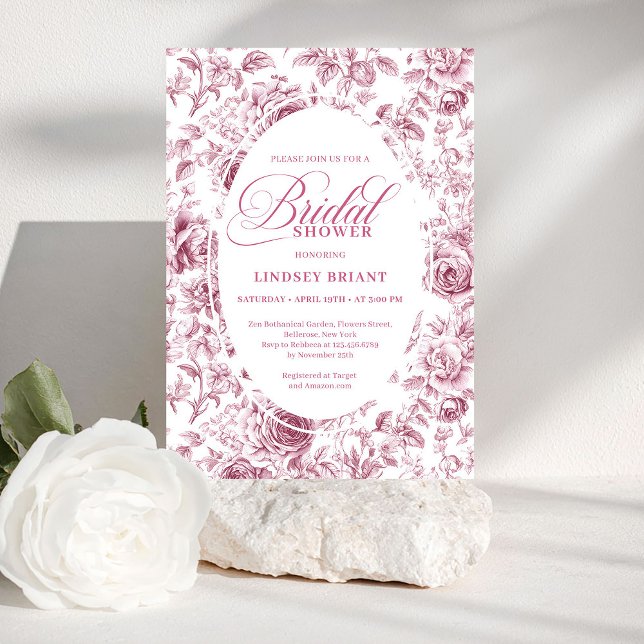 Classic Floral Rose Pattern Bridal Shower Invite Einladung (Classic Floral Rose Pattern Bridal Shower Invitation)