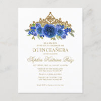 Classic Floral Royal Blue Gold Tiara Quinceañera