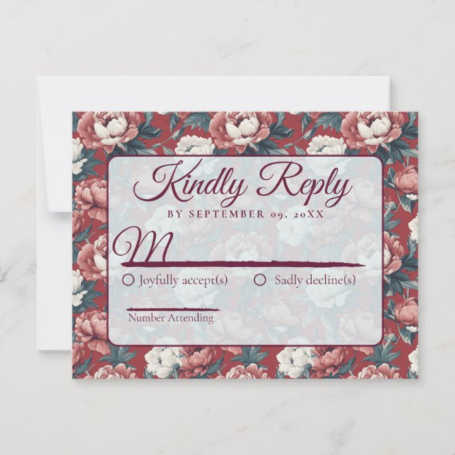 Classic Floral Rustic Peonies Wedding  RSVP Karte (Vorderseite)