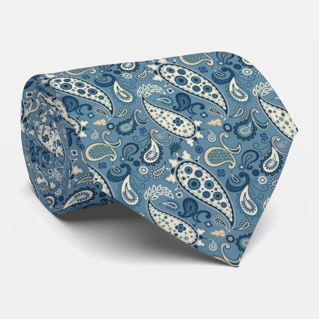 Classic Floral Slate Blue Paisley Krawatte (Gerollt)