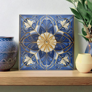 Classic Floral Tile Pat#12 Blue Yellow ID1078 Fliese