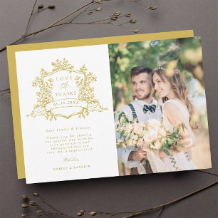 Classic Floral Wappen Gold Wedding Foto Dankeskarte