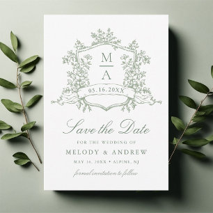 Classic Floral Wappen Sage Green Wedding Save The Date