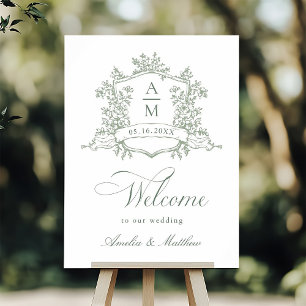 Classic Floral Wappen Sage Green Wedding Willkomme Poster