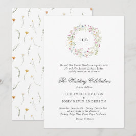 Classic Floral Wreath Monogram Surname Wedding Einladung