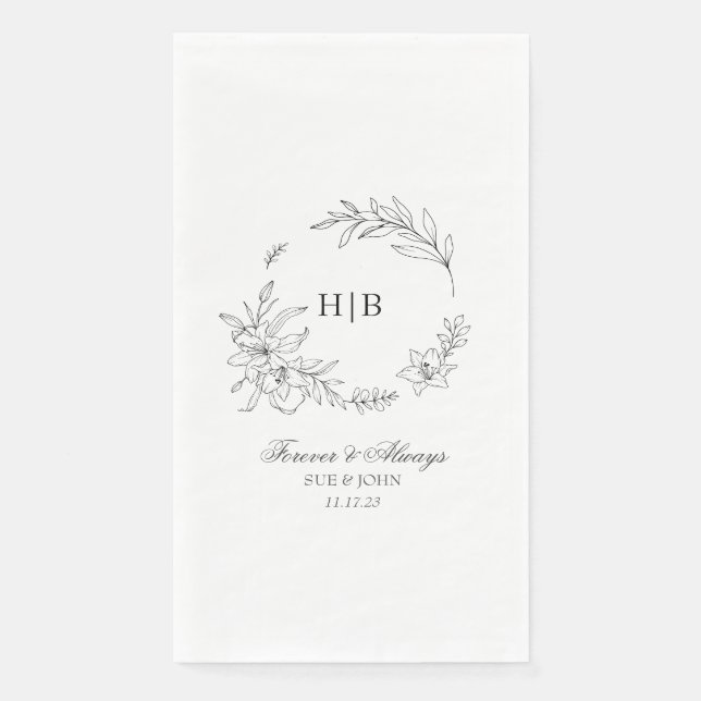 Classic Floral Wreath Monogram Wedding Serviette (Vorderseite)