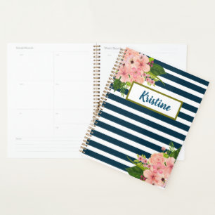 Classic Florals mit Royal Blue und White Stripes Planer